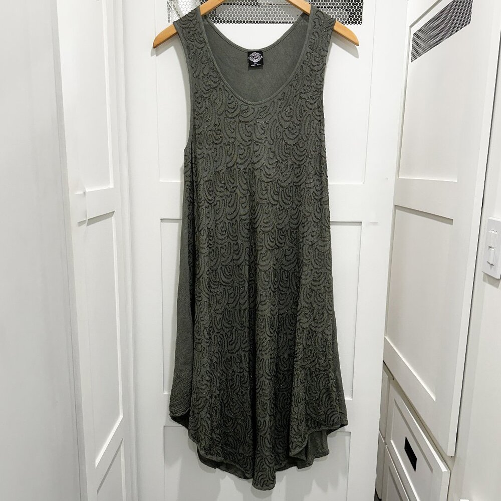 Olive Green Boho Bohemian Midi Embroidered Dress Fairycore Witchy Hippie Sheer